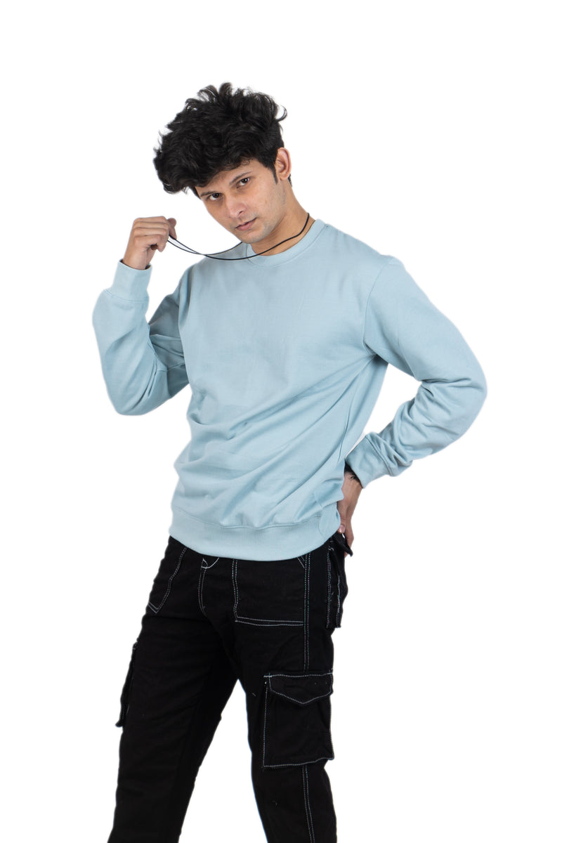 WHT YOU WEAR || Classic Crew Neck Aqua Sweatshirt, Long Sleeve