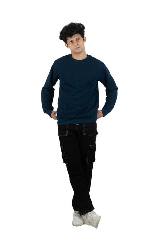 WHT YOU WEAR || Classic Crew Neck Deep Blue Sweatshirt, Long Sleeve
