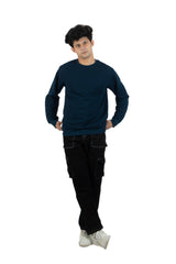 WHT YOU WEAR || Classic Crew Neck Deep Blue Sweatshirt, Long Sleeve