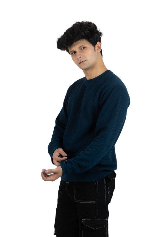 WHT YOU WEAR || Classic Crew Neck Deep Blue Sweatshirt, Long Sleeve
