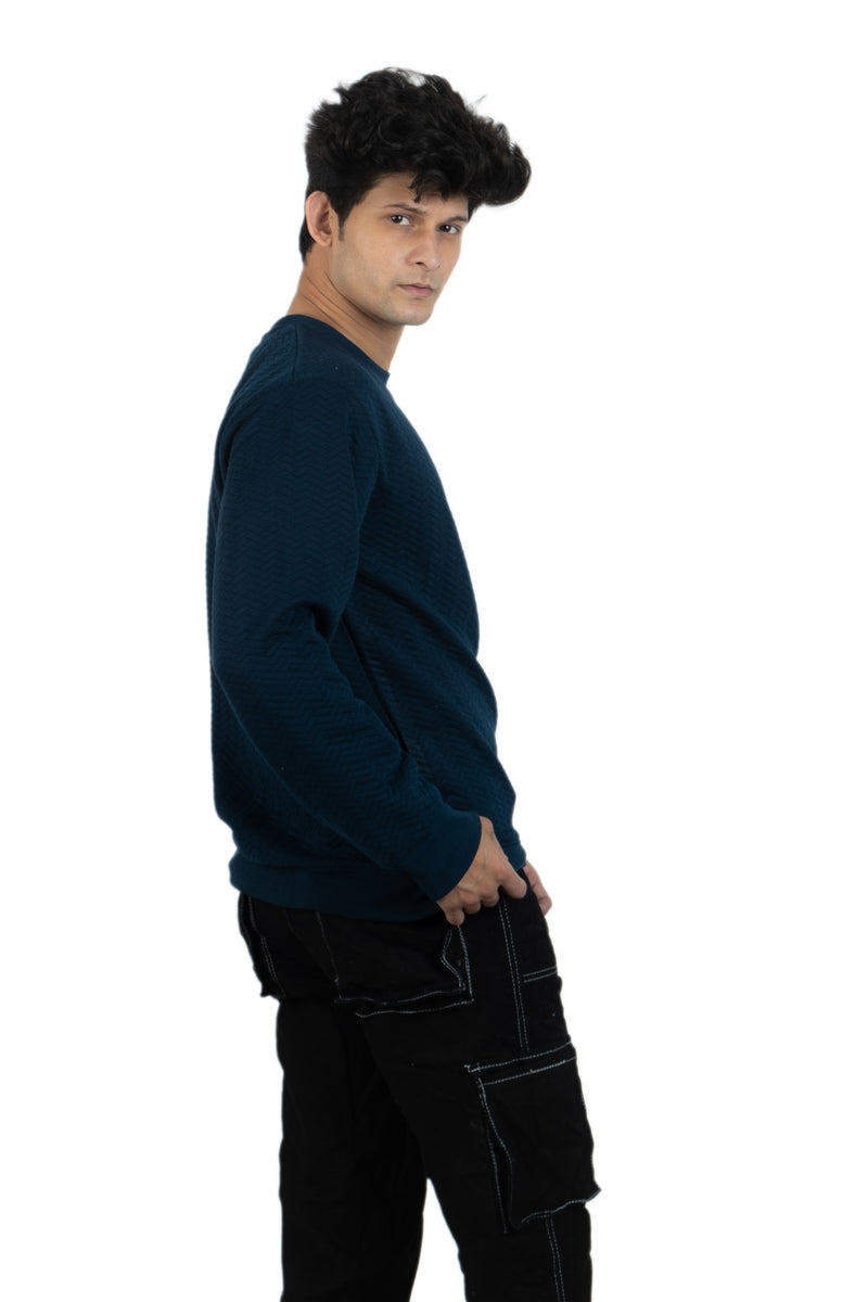 WHT YOU WEAR || Classic Crew Neck Deep Blue Sweatshirt, Long Sleeve